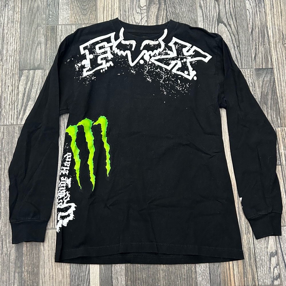 🔥 Vintage FOX RACING x MONSTER ENERGY #4 R. Carmichael Graphic LS Tee Motocross